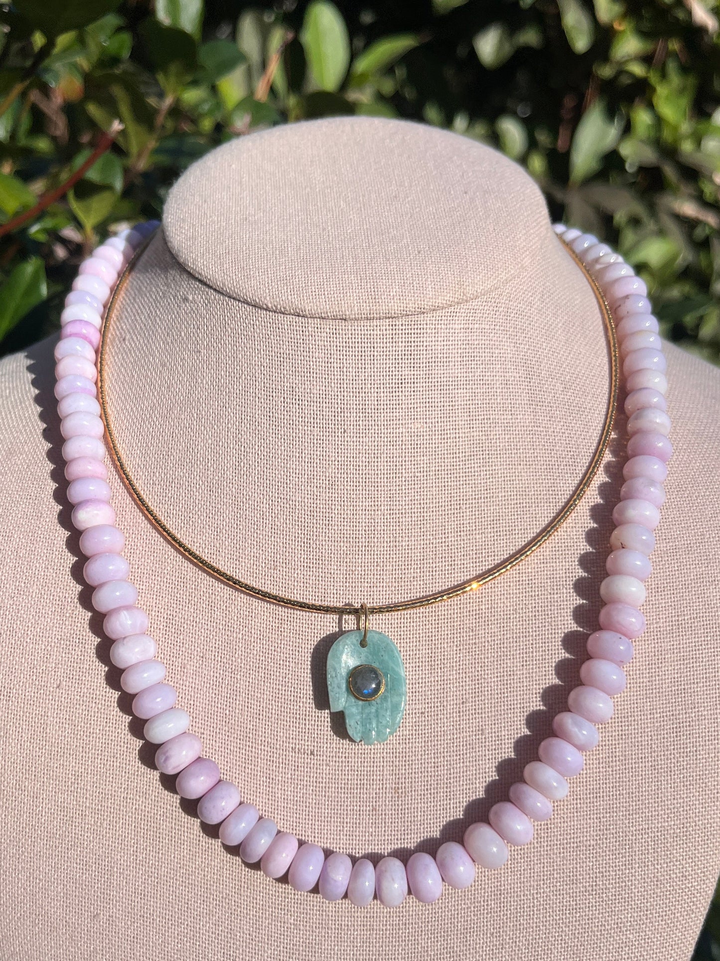 Stacker Set: Buddha Hand + Pink Candy Neckalce
