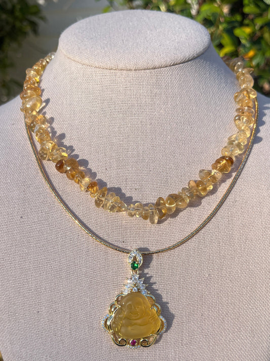Stacker Set: Citrine + Gold Cord with Buddha