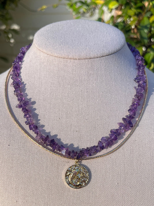 Stacker Set: Amethyst + Koi Gold Cord
