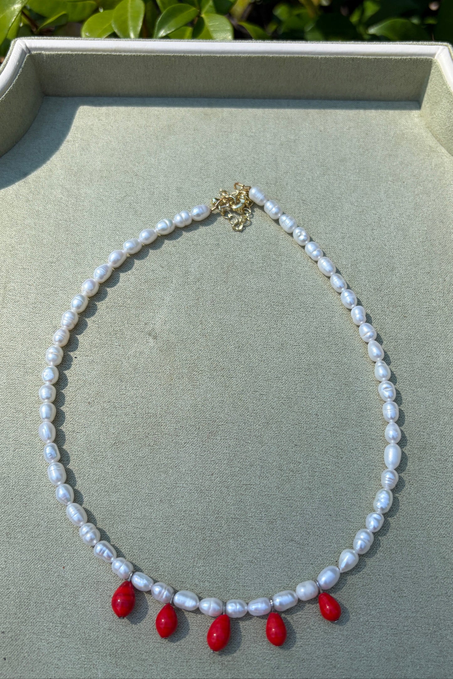Freshwater Pearls + Vintage Red Japanese Beads
