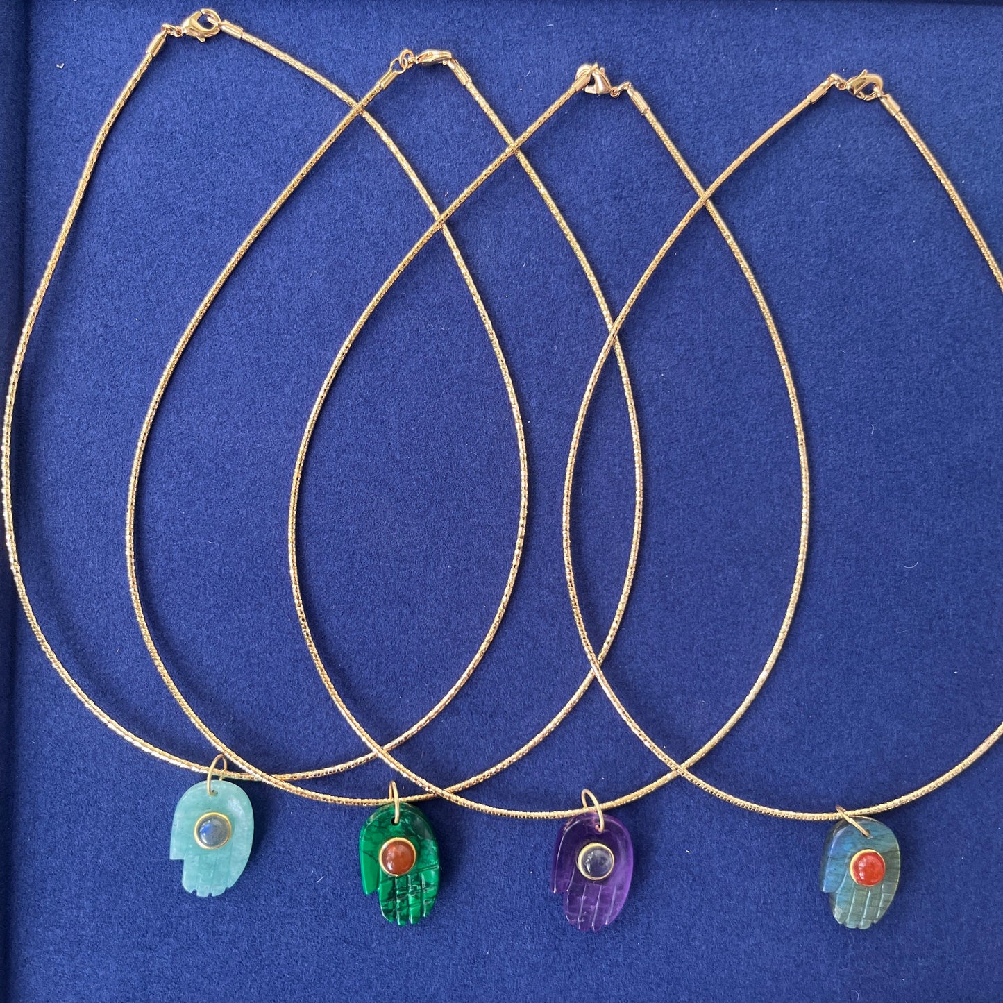 Budhha Hand Carved Gemstone on 15.5" Choker Gold Cord