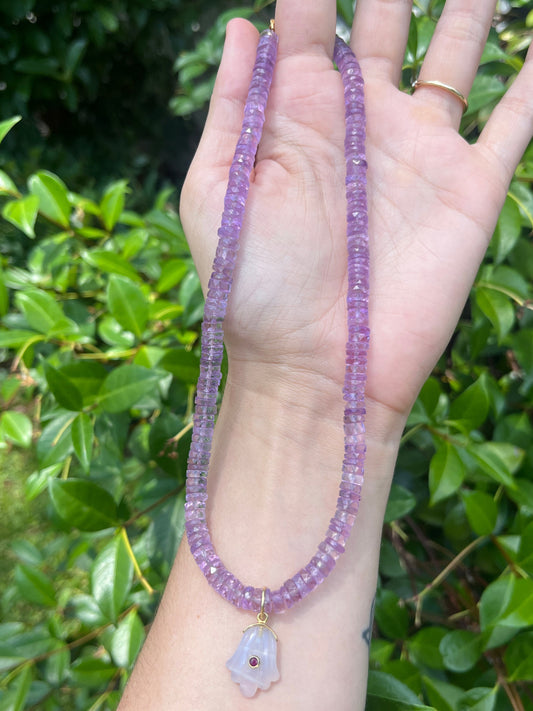 Amethyst + Carved Moonstone Charm