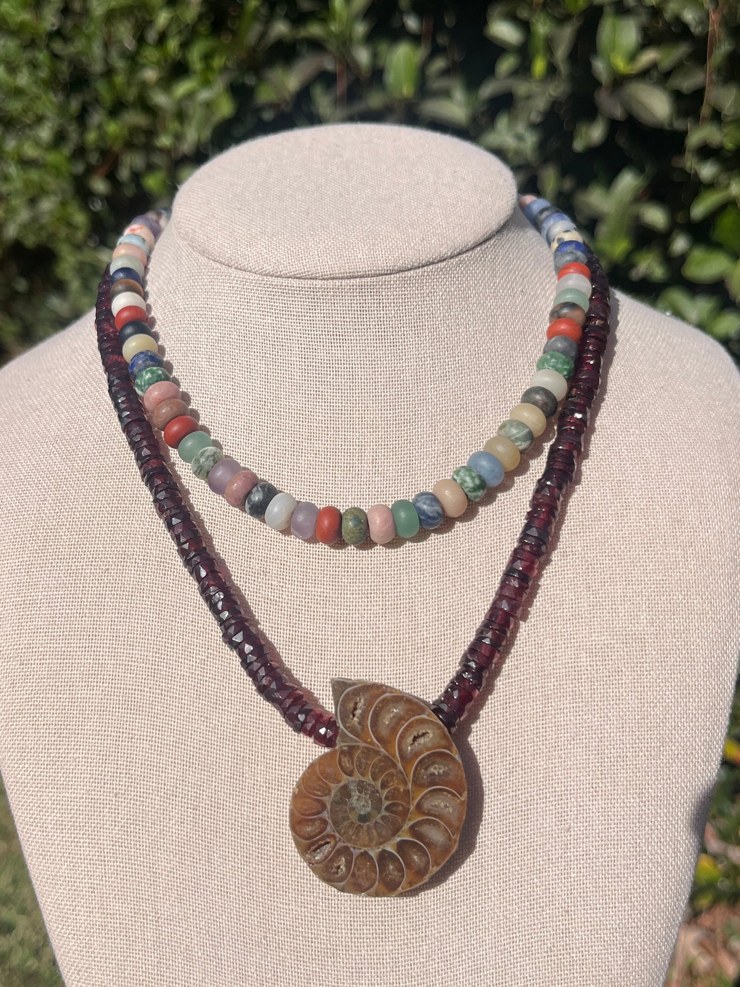 Stacker Set: Multi Stone Candy + Garnet with Nautilus