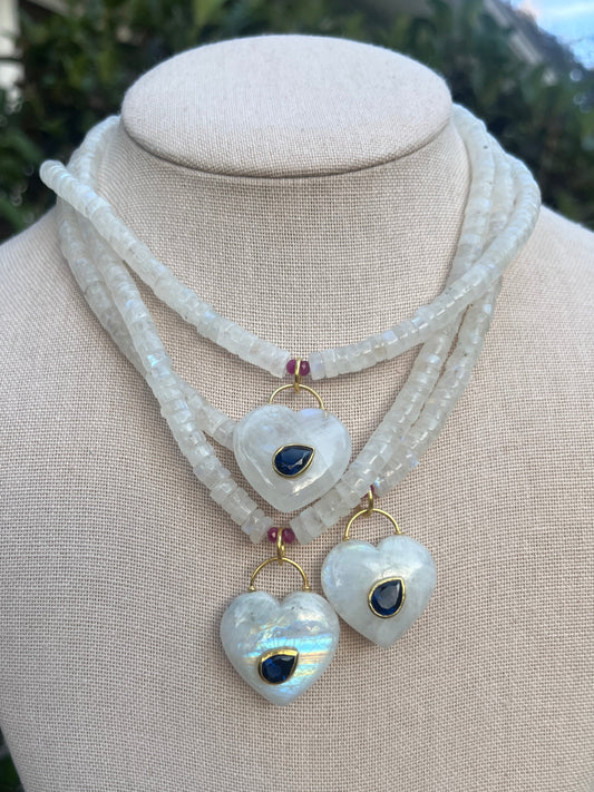 Moonstone, Rubies, + Moonstone Heart