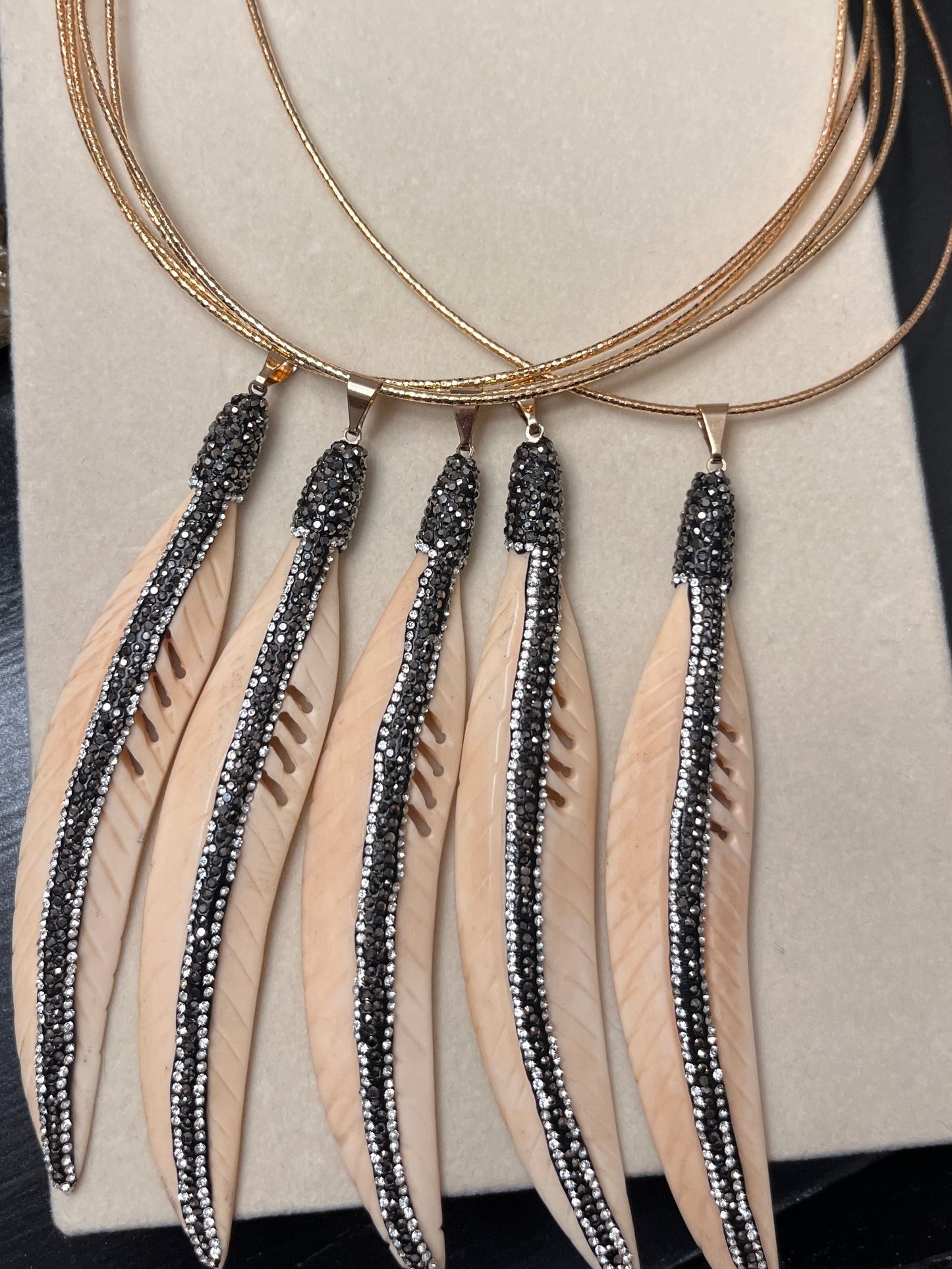 Gold cord + bone feather - 17.5"