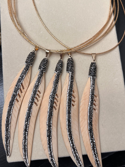 Gold cord + bone feather - 17.5"