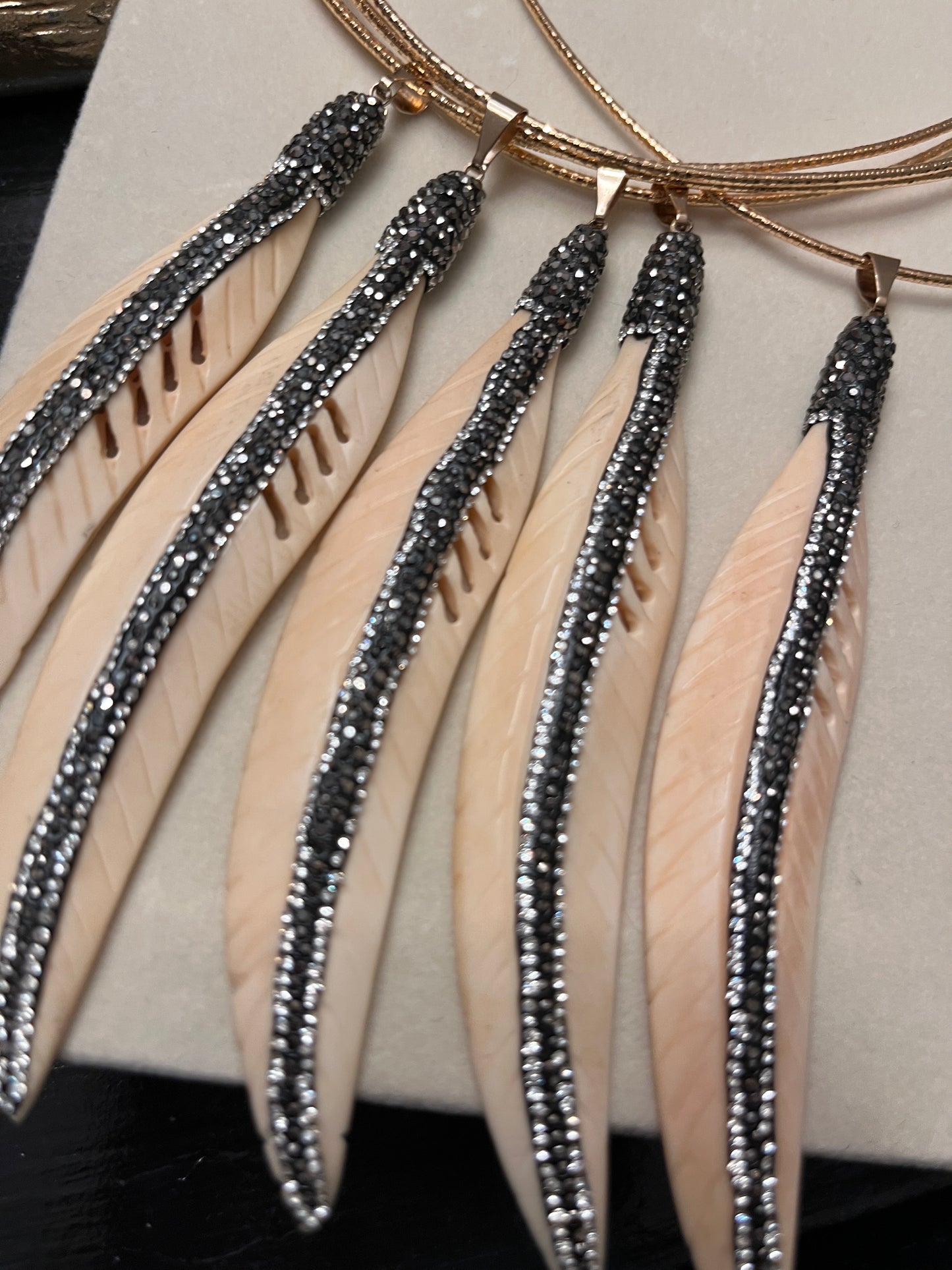 Gold cord + bone feather - 17.5"