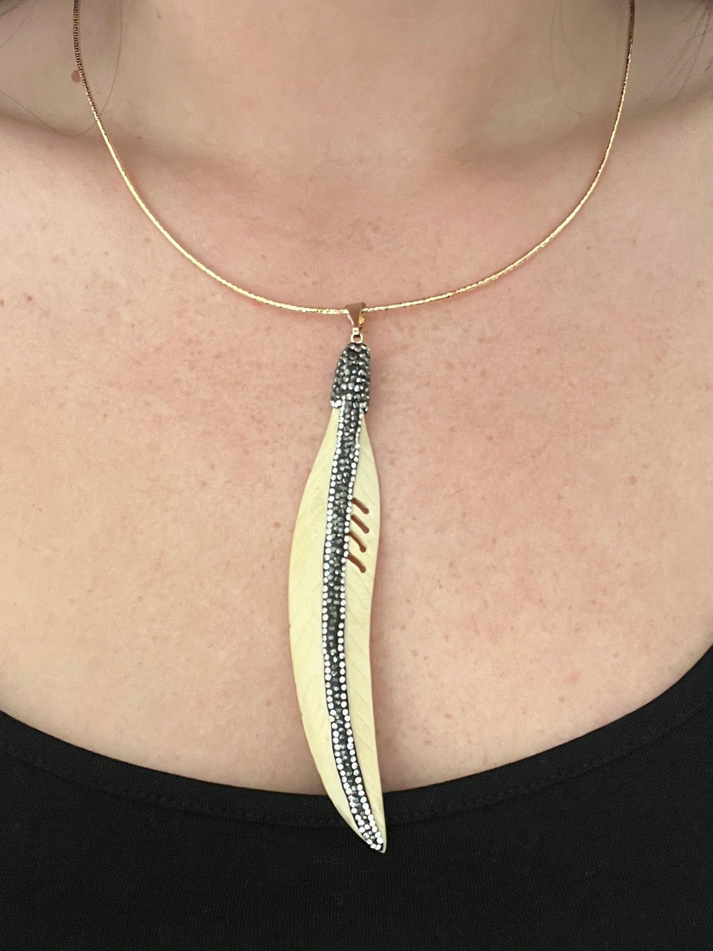Gold cord + bone feather - 17.5"