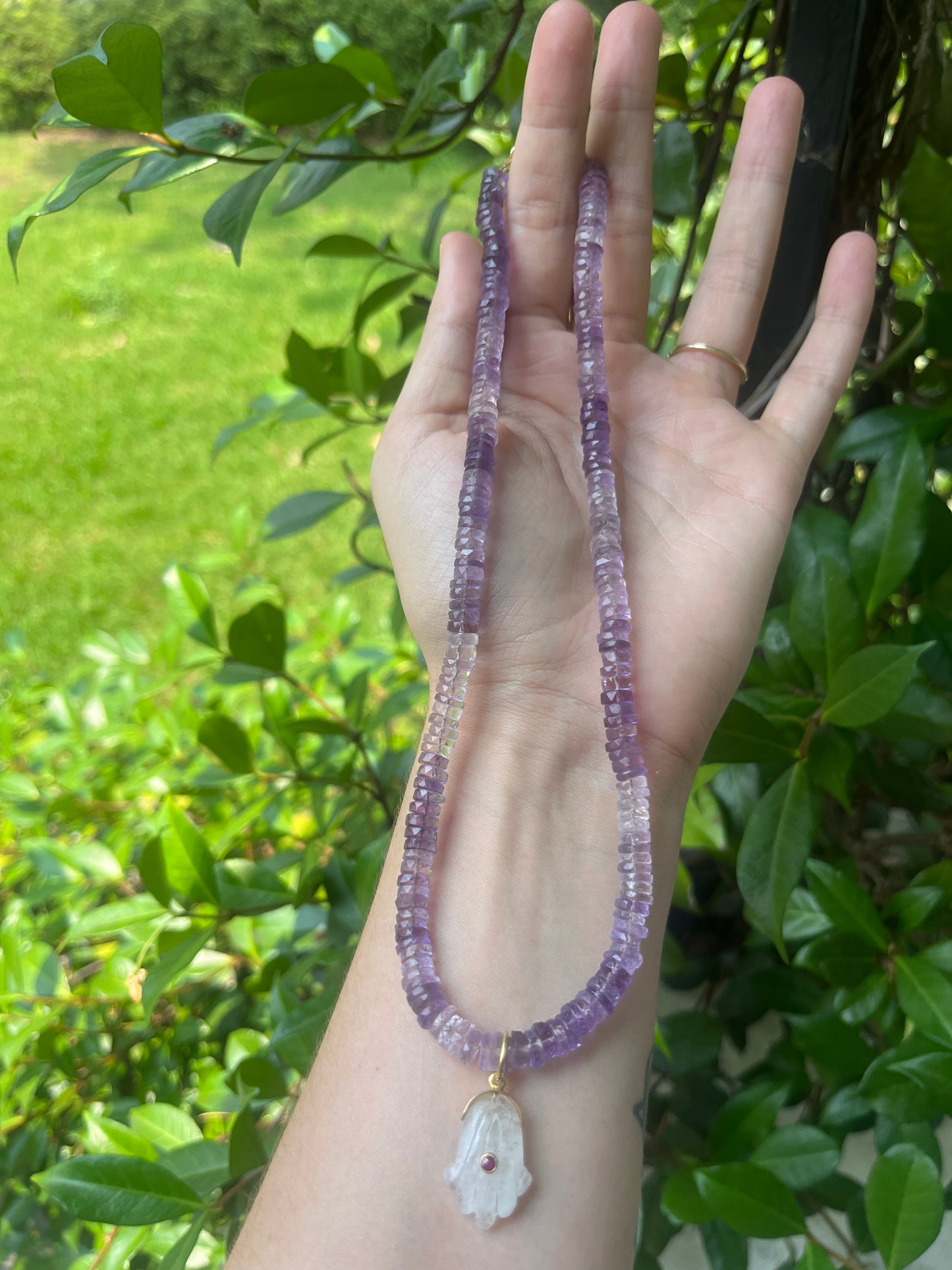 Amethyst + Carved Moonstone Charm