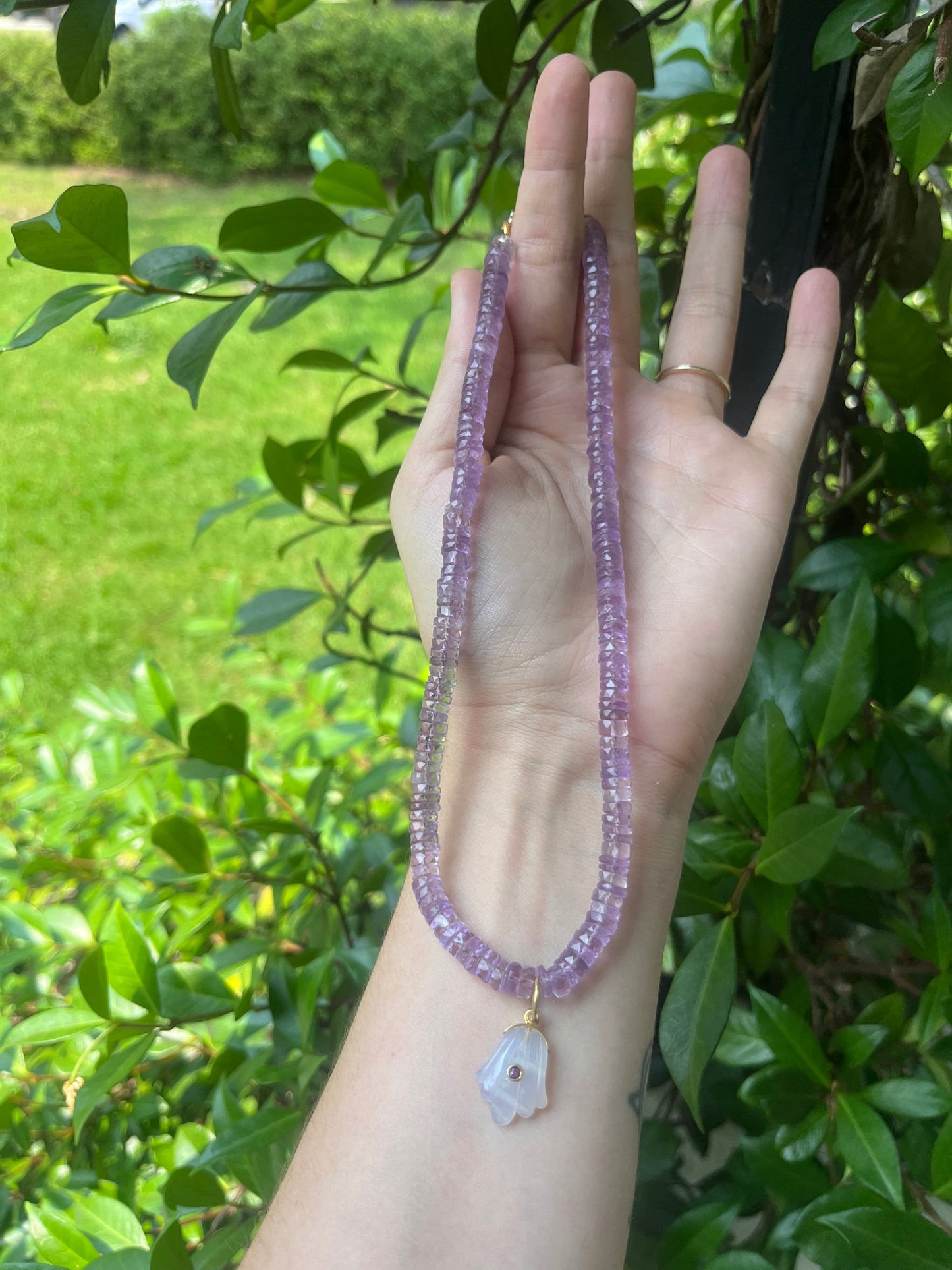 Amethyst + Carved Moonstone Charm