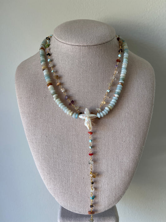 Amazonite + Pearl Cross