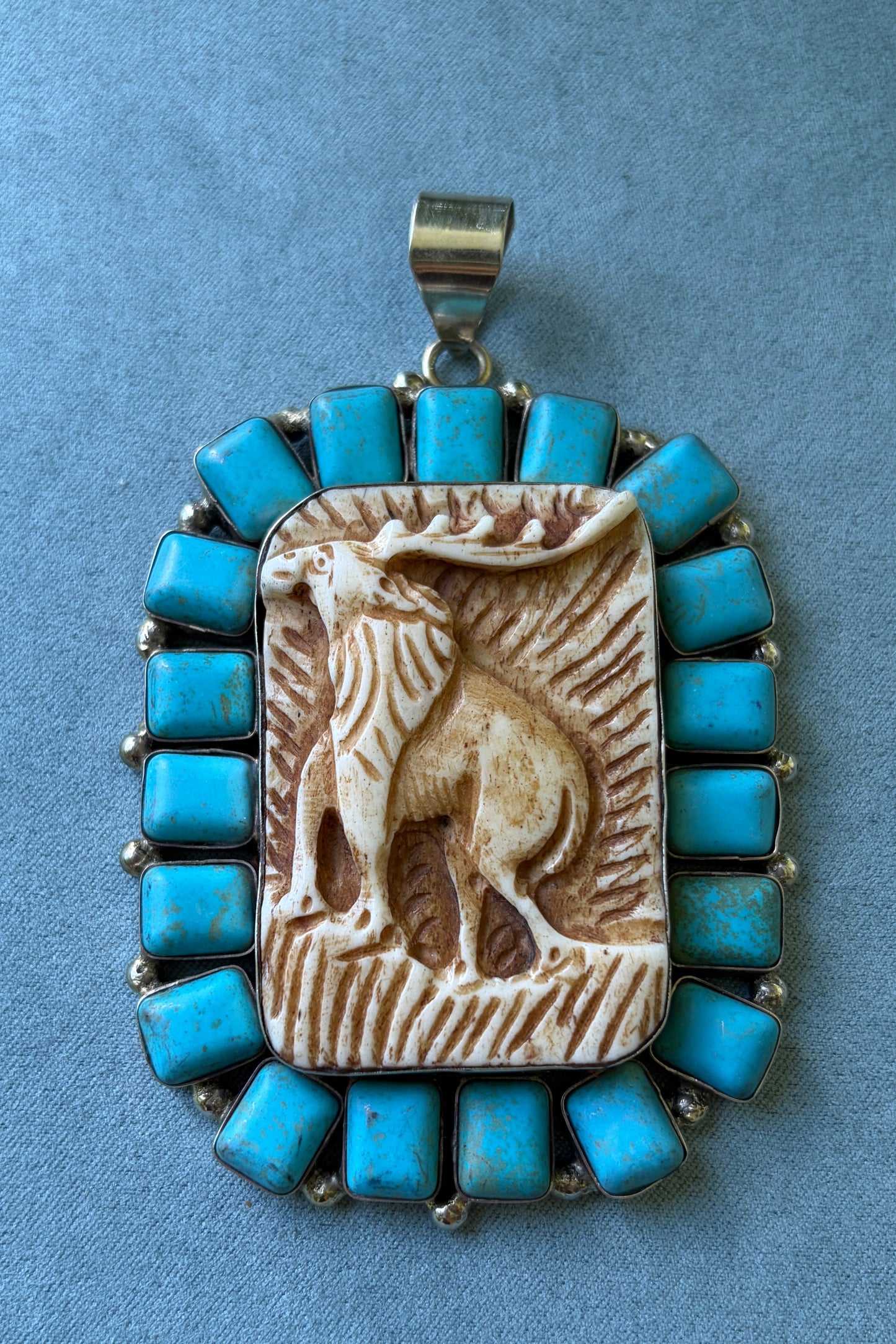 Carved Wooden Elk + Turquoise
