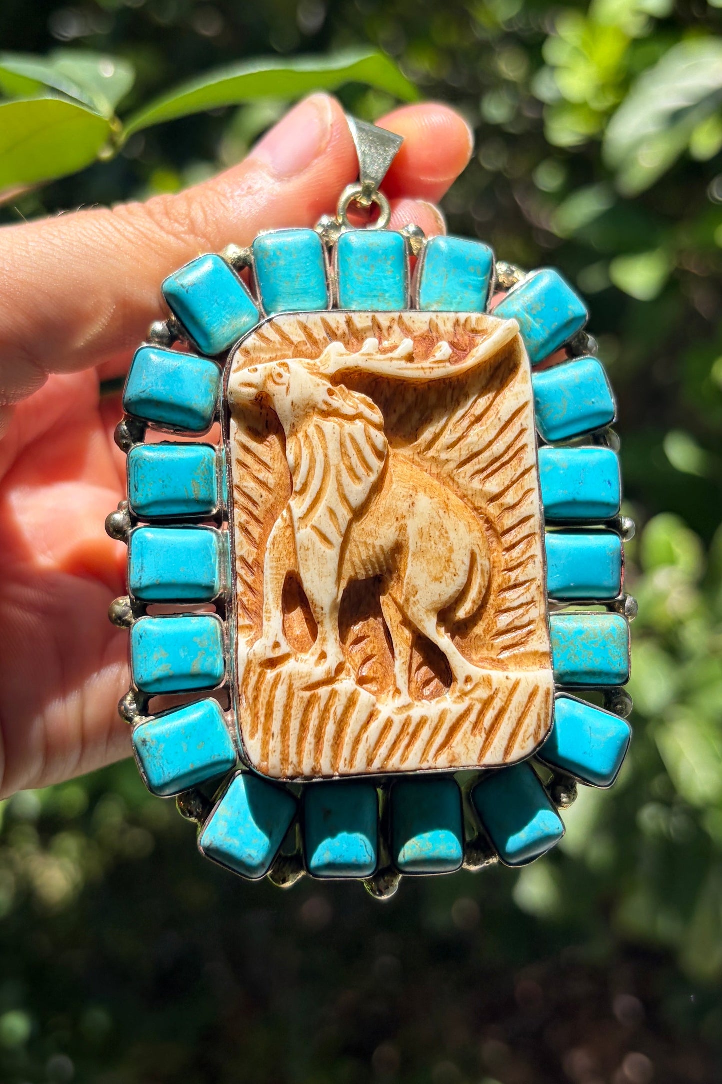 Carved Wooden Elk + Turquoise