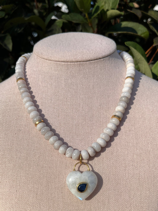 Agate + Moonstone Puffy Heart