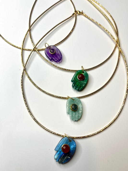 Budhha Hand Carved Gemstone on 15.5" Choker Gold Cord