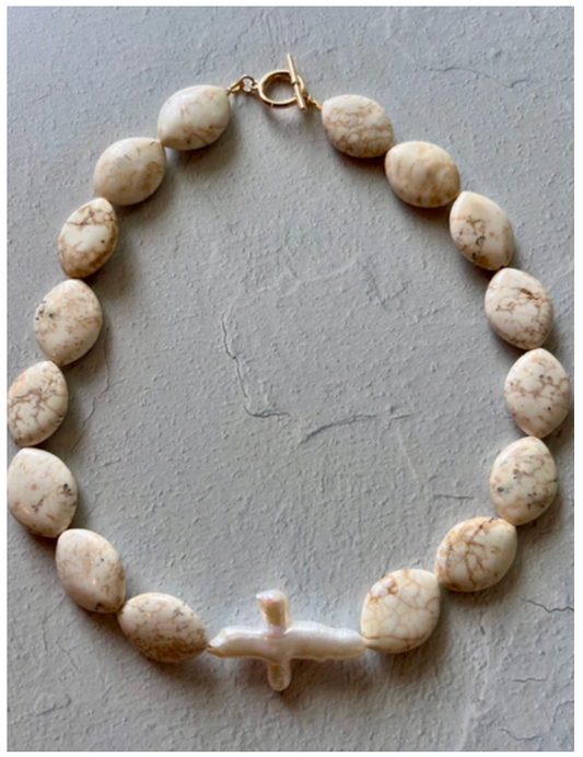 White Turquoise + Pearl Cross